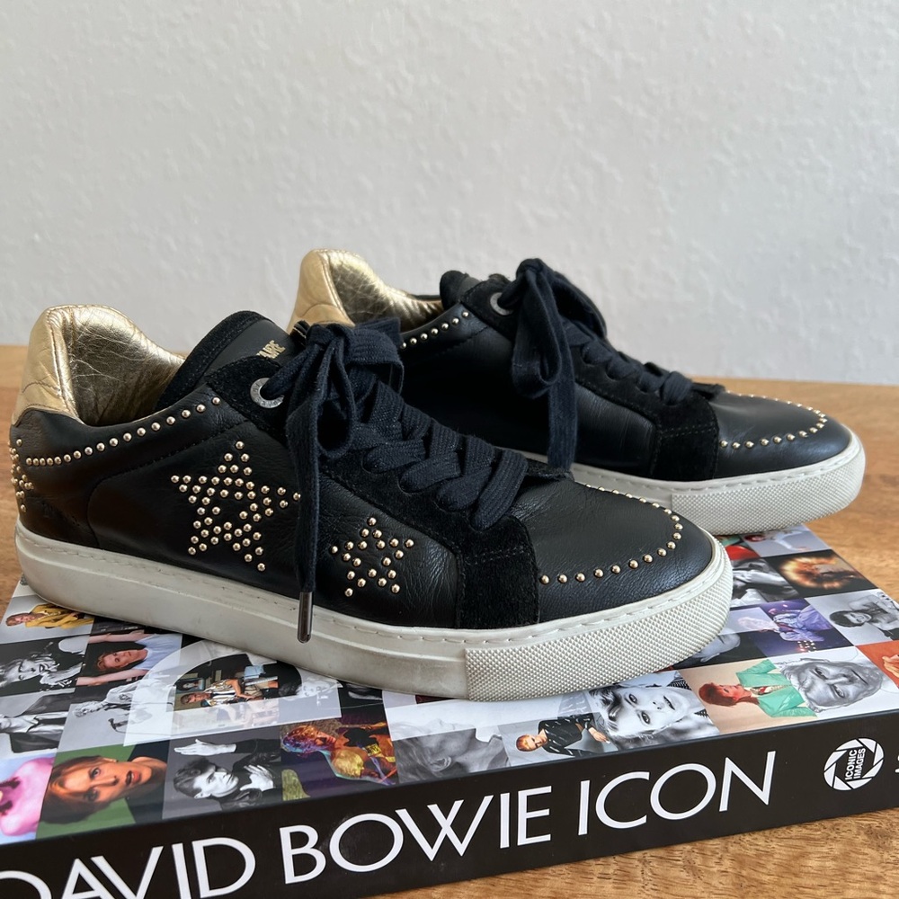 Zadig & Voltaire Black and Gold Star Studded Sneakers Size 39
